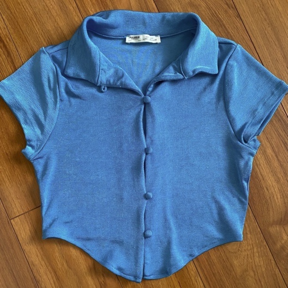 Blue Cropped Button Up Shirt